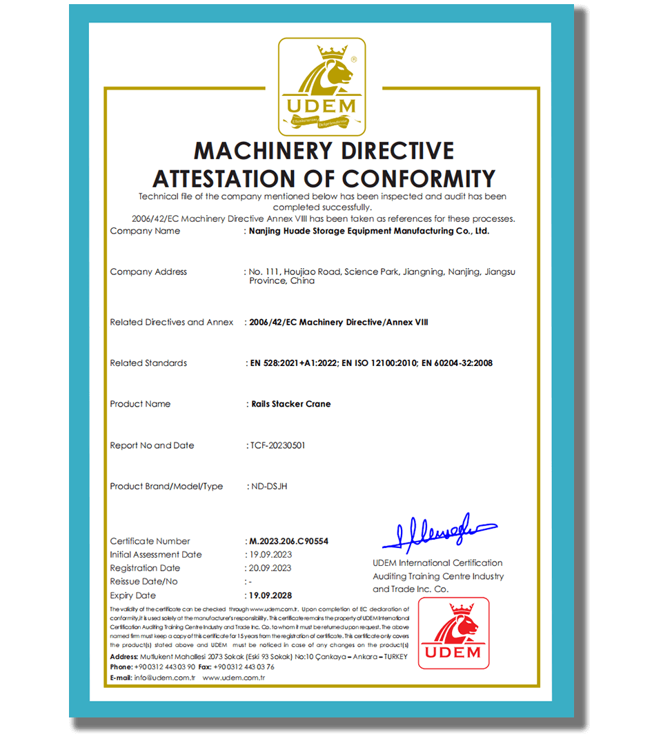 Hydglobalasrs rails stacker crane International certification