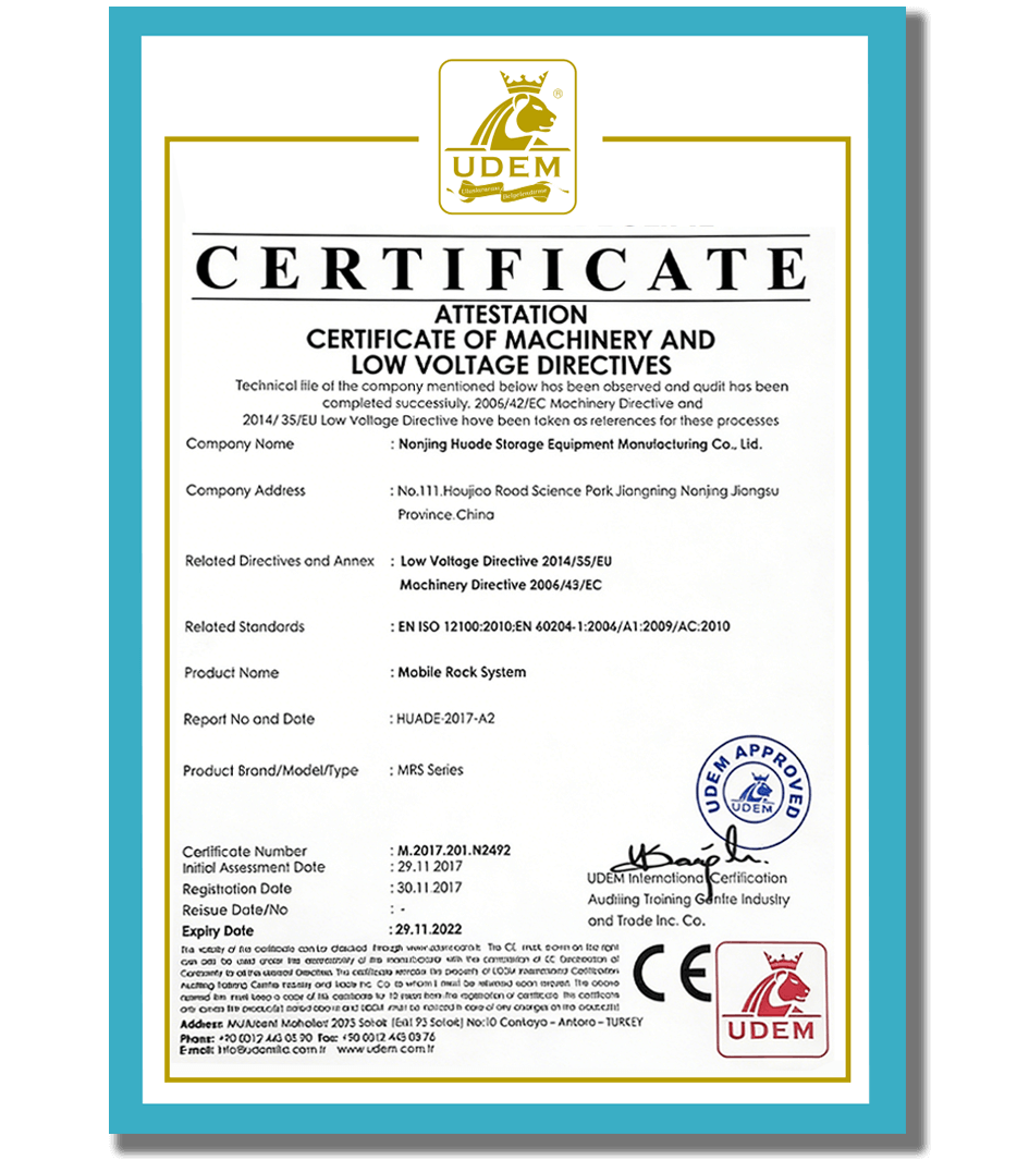 Hydglobalasrs mobile rack system International certification